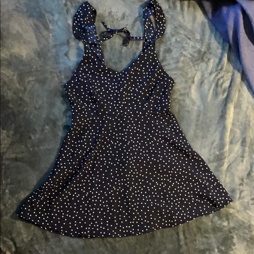 Polka dot ruffle sleeve mini dress -navy blue